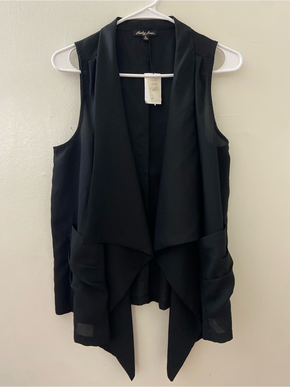 bebe Black Sleeveless Draped Open-Front Vest